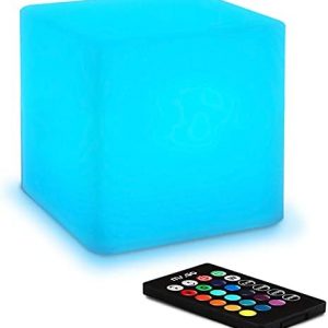 Mr.Go 4-inch Dimmable LED Night Light Mood Lamp for Kids and Adults – 16 RGB Colors – 8 Level Dimming – 4 Lighting Effect – Rechargeable – Remote Control – Decorative – Fun & Safe – White Finish Cube