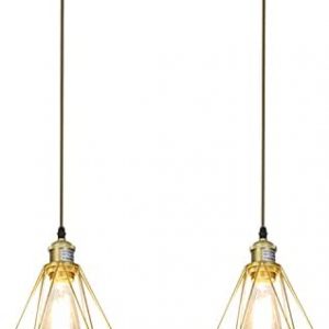 POPILION Gold Pendant Light 2 Pack,Farmhouse Industrial Pendant Light with Metal Cage Shade,Hanging Lights for Kitchen Island,Bar,Living Room Dinning Room