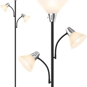 LEPOWER Floor Lamp, 9W LED Standing Lamp with 5W Adjustable Reading Lights, Modern Bright Floor Lamp with Replaceable 3000K Energy-Saving LED Bulbs, Black Floor Lamps for Living Room, Bedroom, Office