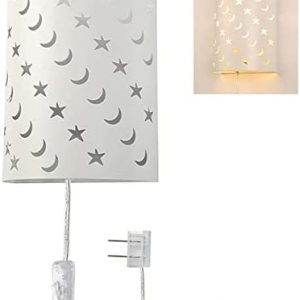 Plug in Wall Sconce Stars and Moons Kids Wall Lamp, Nursery Baby Room Wall Light with 6FT Plug in Cord On/Off Switch, Ideal for Kids Rooms, Bedroom and Play Rooms, E26 Base, White(Exclude Bulb)