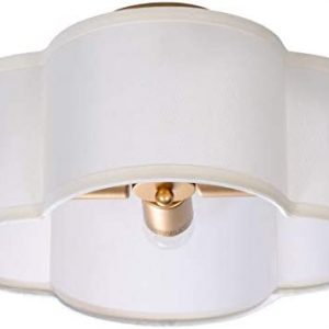 VILUXY Semi-Flush Mount Ceiling Light Fixture Cream White Fabric Drum Shade Antique Brass Brush Paint Finish for Bedroom, Dining Room, Corridor, Living Room 13.77″ 4-Light