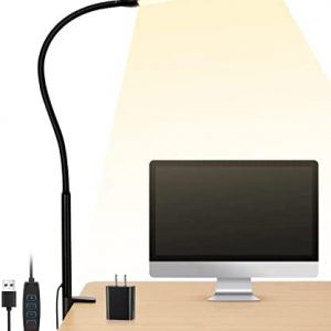 LED Desk Lamp with Clamp, LIBORA Dimmable Clip Light for Home Office, 3 Modes 10 Brightness, Long Flexible Gooseneck, Eye-Caring, Architect Table Task Lamps with USB Adapter, Black