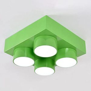 LITFAD Building Block Playroom Ceiling Light Metallic Childrens LED Flush Mount Fixture Modern Creative Ceiling Lamp Pendant Lighting for Children’s Room Kids Bedroom Kindergarten, Green 15.8″