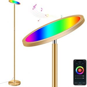 Smart LED Floor Lamp Double-Side, 16 Million RGBCW Color Changing WiFi Torchiere Floor Lamps Work with Alexa Echo Google Home, 25W Super Bright Dimmable Gold Floor Lamp for Bedroom Living Room