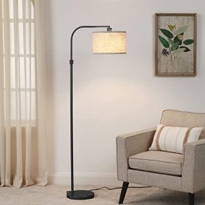 EDISHINE Modern Arched Floor Lamp, Standing 62″ Arc Tall Lamp with Adjustable Linen Lampshade, Black Corner Reading Light for Living Room, Bedroom, Office, Black