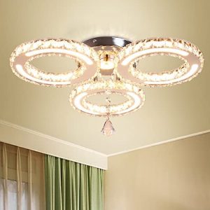Diisunbihuo LED Acrylic Crystal Ceiling Light Modern 3 Rings Chandelier Lighting Flush Mount Lighting Fixture for Bedroom Kitchen Kids Room (Warm White)