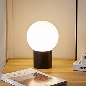 Qbaylan Black Small Globe Table Lamp, Modern Nightstand Desk Lamps with White Glass Shade Metal Base for Bedroom Living Dining Room