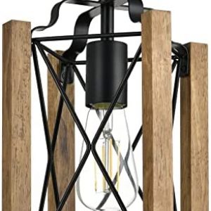 Onesto Lighting Altona Farmhouse Black Pendant Light with Wood