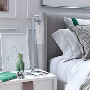 Malva 26″ Tall Table Lamp with Glass Shade in Polished Nickel/Clear