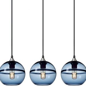CASAMOTION Pendant Lighting Hand Blown Glass Modern Blue Light Fixture for Kitchen Island Dining Room Table Brushed Nickel Globe 7.4 inch Diam 3-Pack