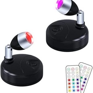 T-Dimeen LED Spot Lights Indoor Wireless Battery Operated Small Spotlight with Remote Control RGB+W Mini Accent Lights w/ Dimmer & Timer for Lighting up Artwork Painting Display (2-Pack)