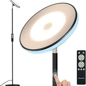 Floor Lamp,42W 3000LM Modern Torchiere Sky LED Lamps,Bright Tall Standing Pole Light with Remote,5 Color Temperatures Dimmable,Memory Function & 1/2/3H Timer for Living Room,Bedroom,Office-(Black)