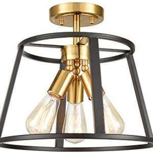 3-Light Semi Flush Mount Ceiling Light Modern Brass and Black Ceiling Light Fixture