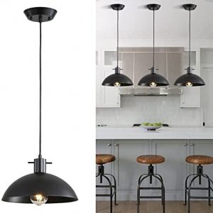 Mid Century Industrial Pendant Light,Modern Pendant Light with Frosted Craft Metal lampshade, Vintage Black Pendant Light for Living Room,Kitchen ,Dining Room, Bedroom