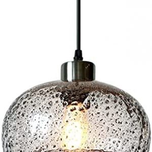 CASAMOTION Pendant Lighting Hand Blown Glass Ceiling Hanging Light Fixtures Kitchen Island Dining Room Table Bar Sink Clear with Black Marble Brushed Nickel 9 “inch Diam
