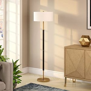 Simone 2-Light Floor Lamp with Fabric Shade in Matte Black/Brass/White