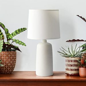 Simple Designs LT2085-OFF Textured Linear Pottery Ceramic Table Lamp, Off White