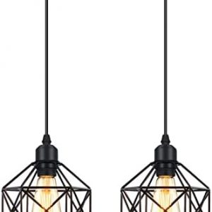 Farmhouse Pendant Lighting Fixtures, Adjustable Black Ceiling Light Fixtures Hanging with Metal Cage, Vintage Ceiling Pendant Lighting for Kitchen Island, Dining Room, Bedroom (1 Pack)