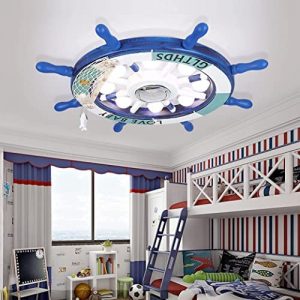 Kids Bedroom Ceiling Light, Creative Ship Steering Wheel Ceiling Light Fixture Include 8 LED Bulbs 110v & Extra 116 inches Lighting Strip Modern Flush Mount Ceiling Light for Children, Blue