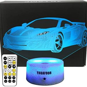 YODAFOOR 3D Night Lights for Kids Baby Teen 3D Toy Car Illusion Lamp, Birthday Party Gift Anniversary Present, Multi Color Remote Lamp Room Bedside Table Desk Decor Nursery Lighting