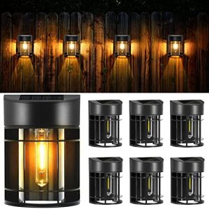 Solar Fence Lights Outdoor, 6 Pack Solar Deck Lights LED Tungsten Filament Bulb Vintage Style Lamp Decorative Solar Wall Lights for Post Patio Yard Porch and Driveway, 3000K