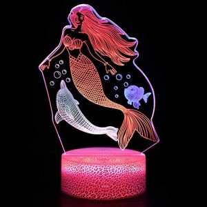 Goldmik Mermaid 3D Night Light for Girls Colorful Touch Table Desk Visual Lamp Christmas and Birthday Gifts for Boys Girls Kids Baby