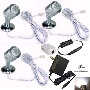Xking 12V 1W LED Spotlight/Cabinet Light/Jewelry Lamp/Ceiling Light/Display Cabinet Light/Museum/Wall Light – White 6000K (Set of 3)