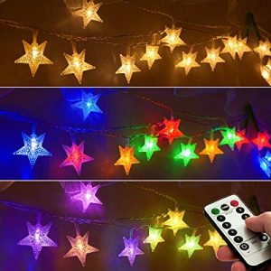 Homeleo 25ft 50 LED Multicolor Star String Lights for Bedroom Decorations, Battery Operated Led Christmas Lights for Apartment Dorm Room Decor(Remote/Timer/Warm White Multicolor Combination)