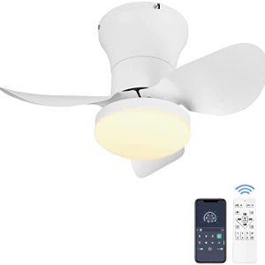 Ceiling Fan with Lights and Remote – 21” Small Modern Ceiling Fan Remote & APP Control – Dimmable Metal Blades Flush Mount Quiet Mini Ceiling Fans Lights for Bedroom Dining Room Kitchen(White)