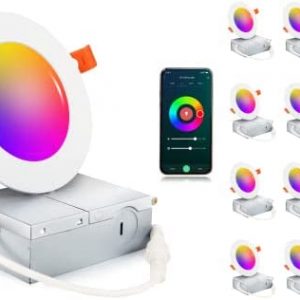 [12 Pack]Cloudy Bay 4inch Smart WiFi LED Recessed Lighting,RGBCW Color Changing, Compatible with Alexa and Google Home Assistant, No Hub Required,10W 650LM, 2700K-6500K,CRI90+ Wet Location,12 Pack
