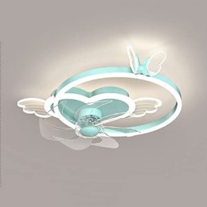 ZWPAYF LED Semi Flush Mount Ceiling Lighting Fixture with Fan Blue/Pink Smart Timing 6.3″ Ceiling Fan Stepless Dimmable Quiet Transparent Fan Blades Children’s Room Kindergarten Princess Room
