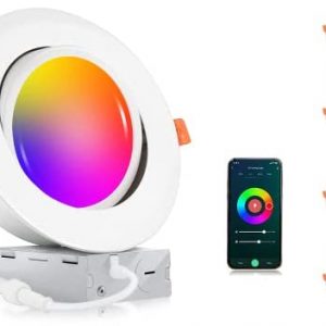CLOUDY BAY [4 Pack] 6 inch Gimbal Smart WiFi LED Recessed Lights,RGBCW Color Changing,Compatible with Alexa and Google Home Assistant,No Hub Required,15W 2700K-6500K, IC Rated