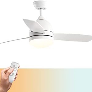 warmiplanet Ceiling Fan with Lights Remote Control, 48-Inch, White, Silent Motor (3-Blades)